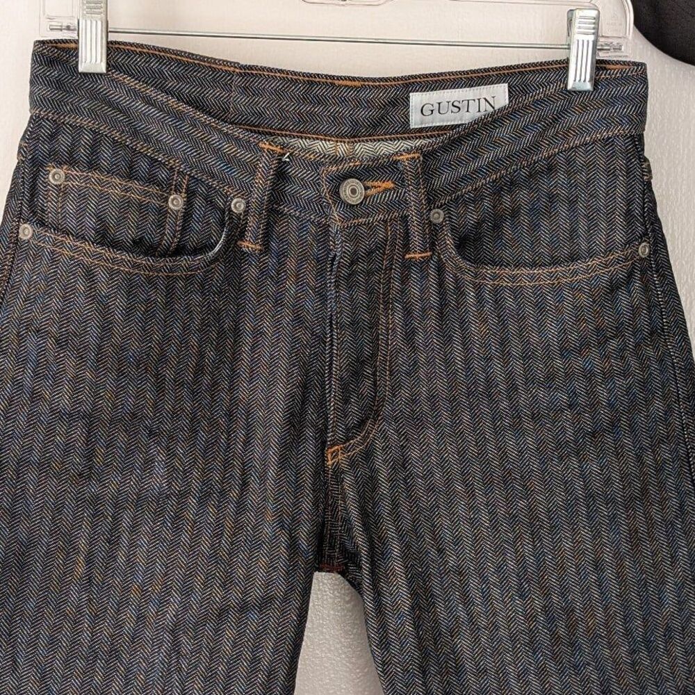 Gustin Herringbone Pattern Raw Selvedge Denim Jeans -- 30X34